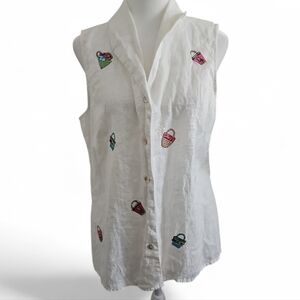 Richard Malcolm 100% Irish Linen Cottagecore Embroidered Sequined Tank Blouse L